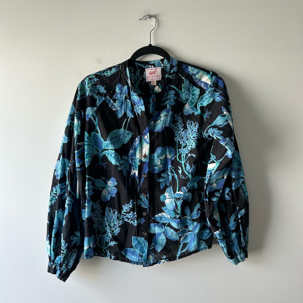 Bajanan blue and black printed long sleeve cotton top